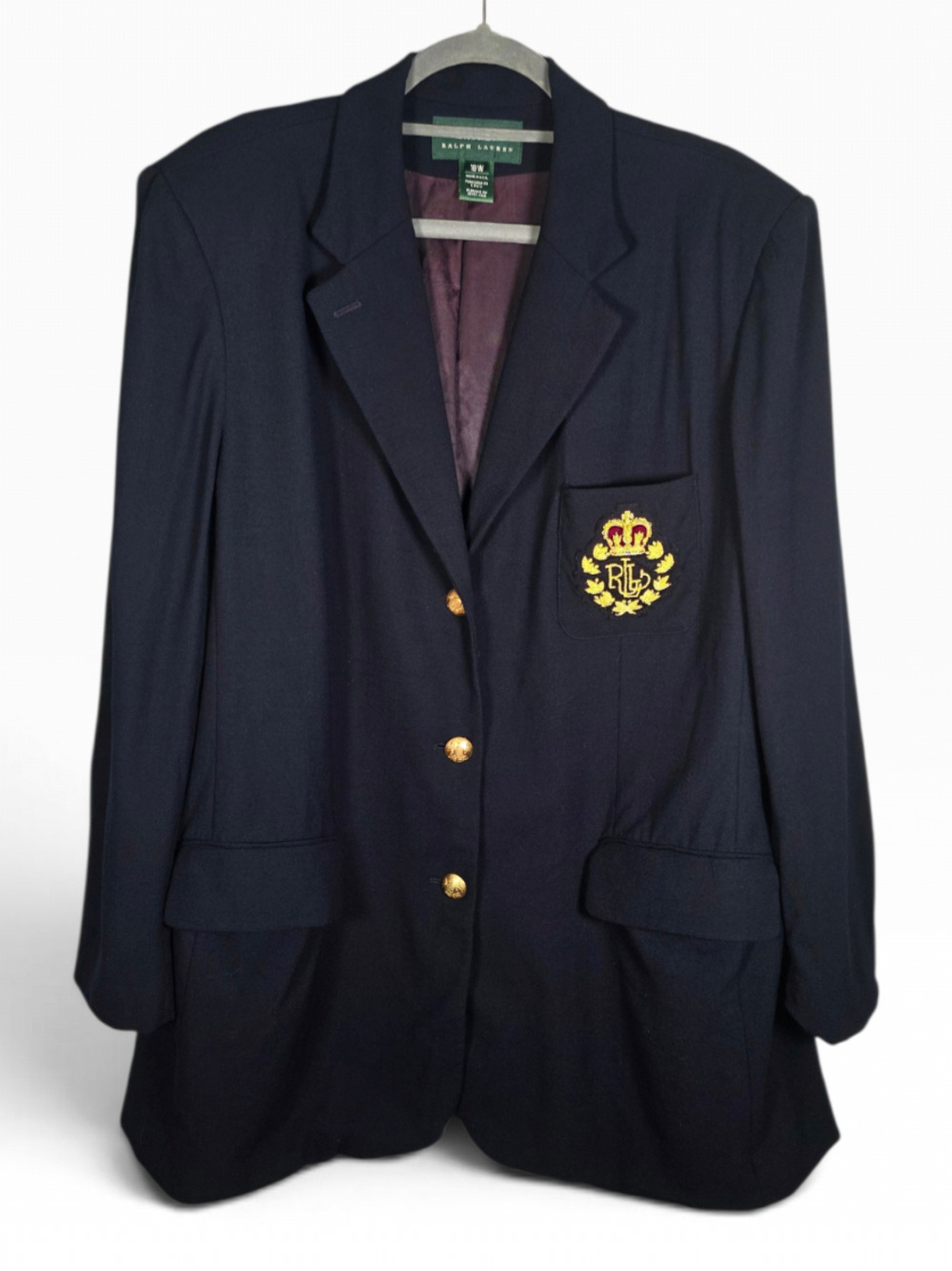 Lauren Ralph Lauren Vintage Navy Wool Blazer Gold Crest Buttons 18W